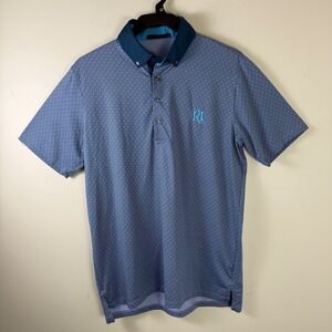 Greyson Geometric Print Golf Polo Shirt Performance Stretch Blue Mens M